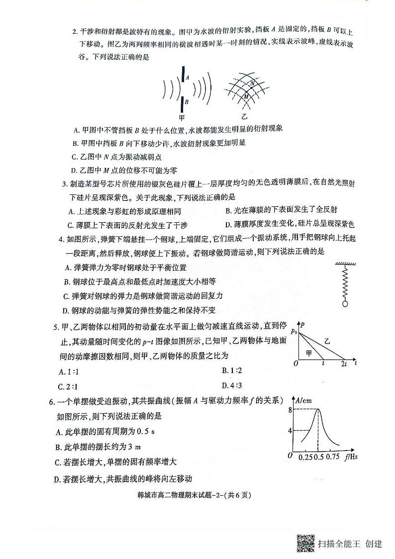 陕西省韩城市2023-2024学年高二下学期期末考试物理试题（含答案）02