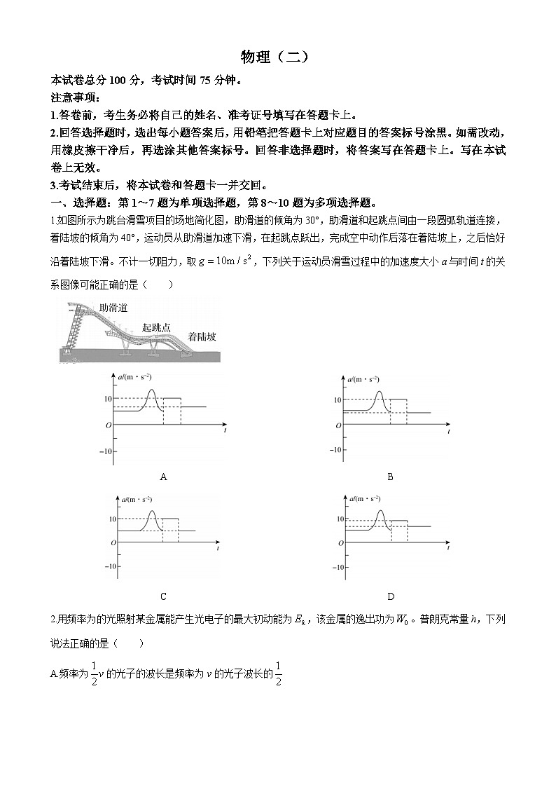 2024届甘肃省张掖市某校高三下学期5月模拟考试物理试题第1页