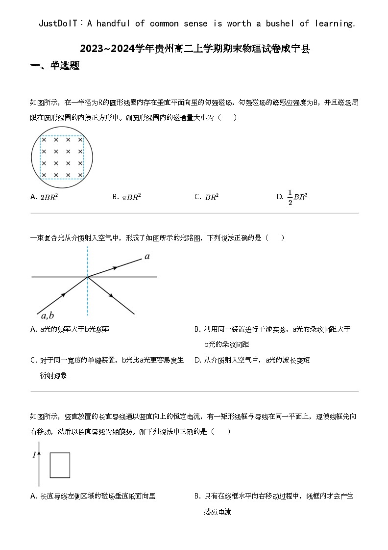 2023_2024学年贵州高二上学期期末物理试卷咸宁县01