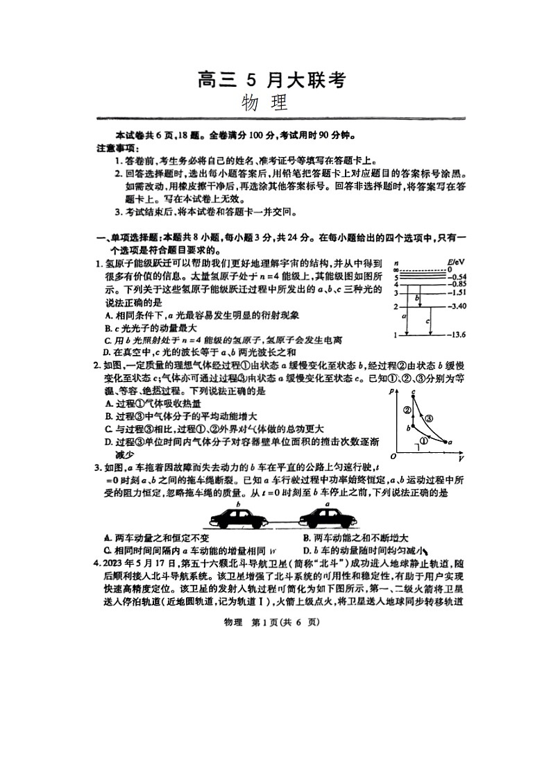 物理：山东省智慧上进2023-2024学年高三下学期5月大联考试题（图片版）第1页