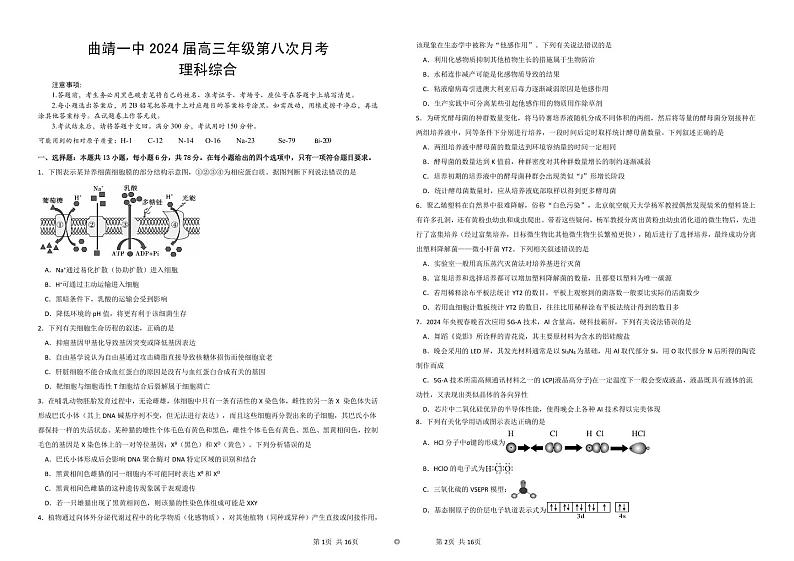 2024届云南省曲靖市第一中学高三下学期模拟预测物理试题第1页