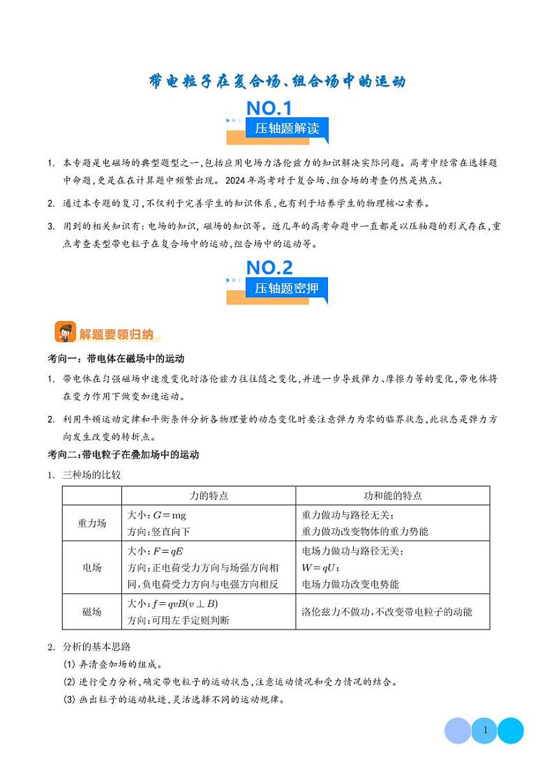 2025年高考物理一轮复习 带电粒子在复合场、组合场中的运动（原卷版+含解析）第1页