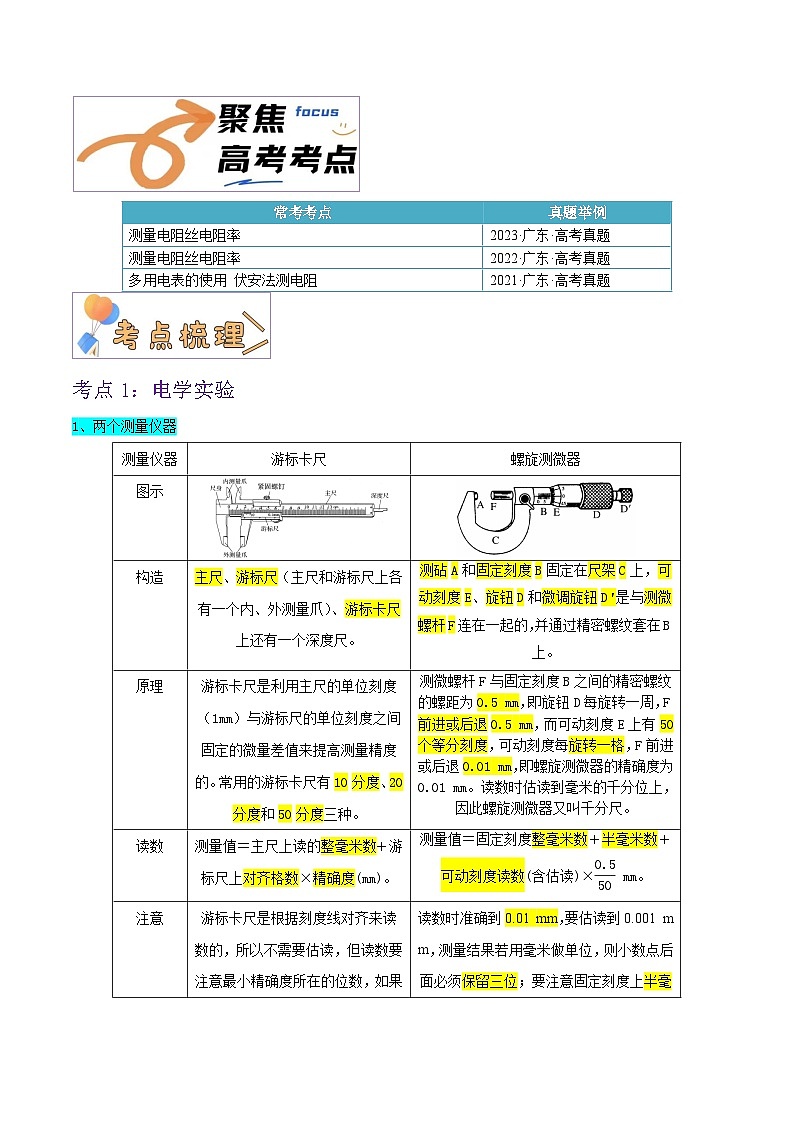 押广东卷实验探究题3  电学实验（原卷版）-备战2024年高考物理临考题号押题（广东卷）02