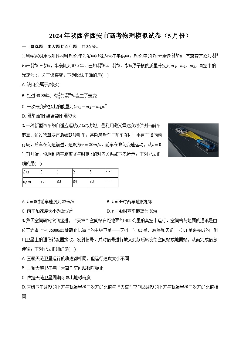 2024届陕西省西安市高三下学期5月高考模拟物理试卷01
