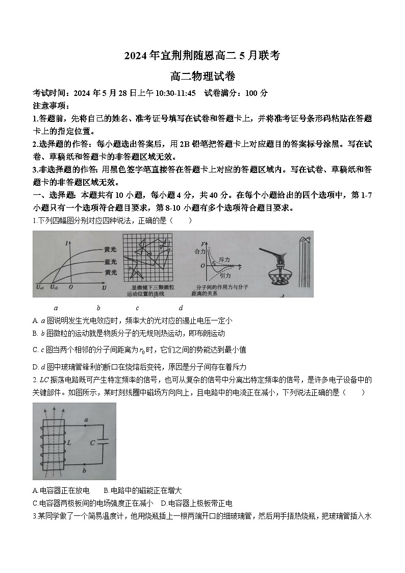 2024届湖北省宜荆荆随恩高二下学期5月联考物理试题01