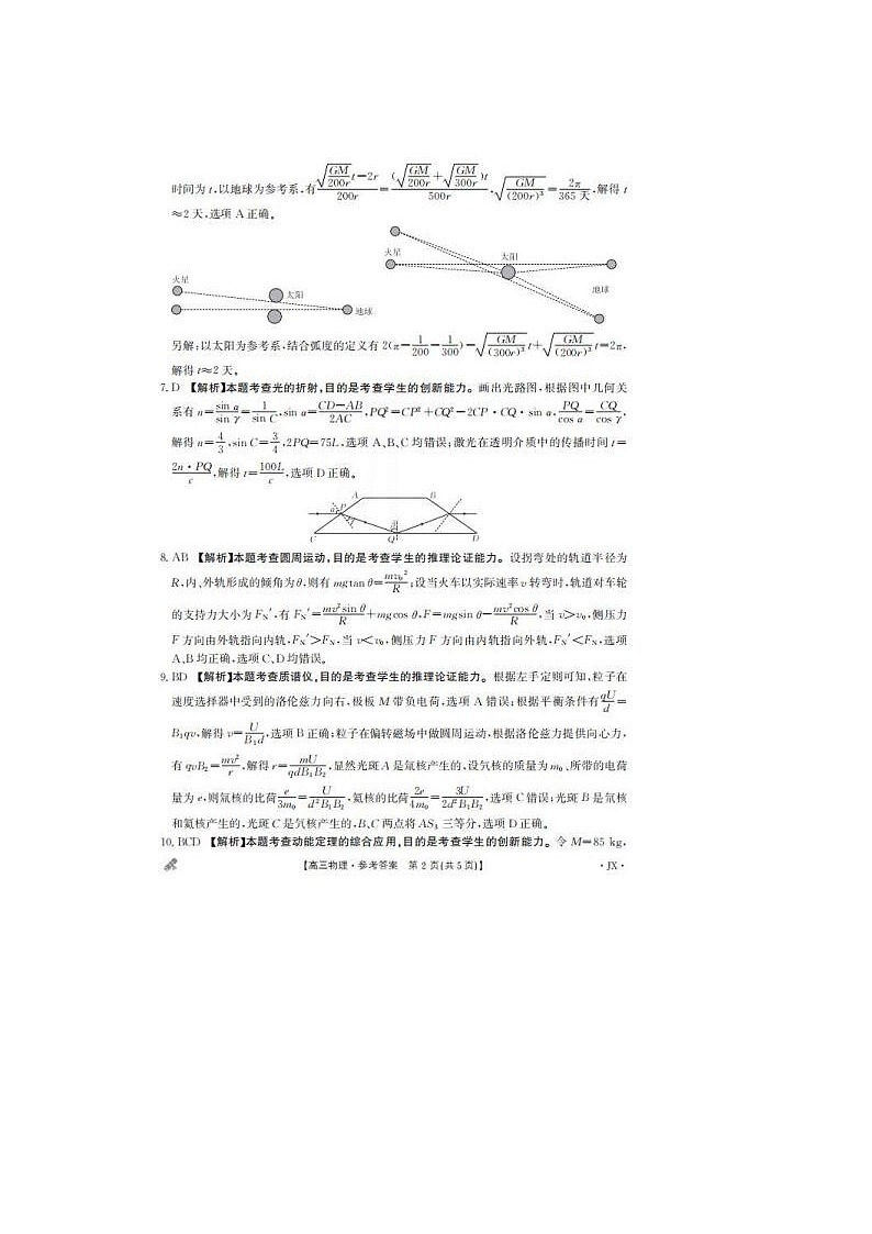 2024届江西高三5月大联考物理试题答案第2页