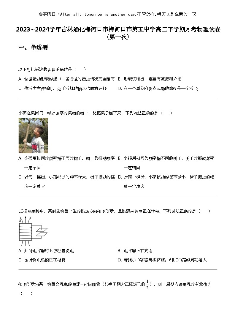 2023_2024学年吉林通化梅河口市梅河口市第五中学高二下学期月考物理试卷（第一次）01