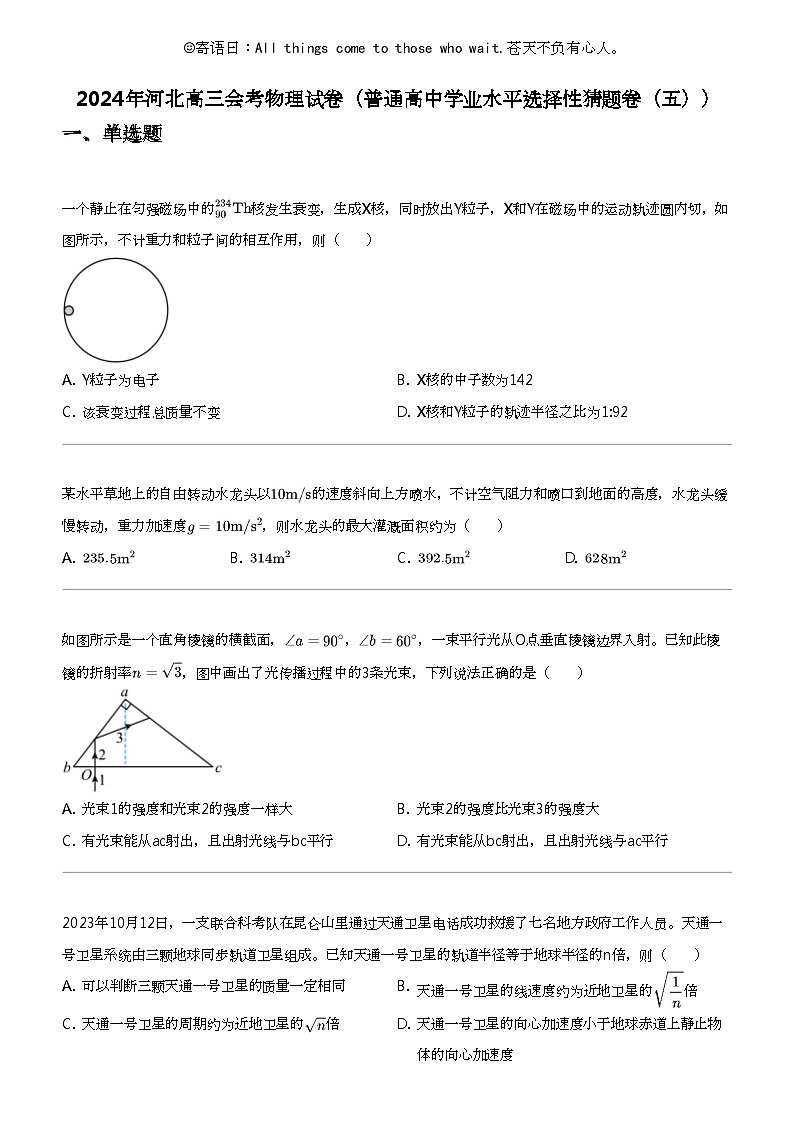 2024年河北高三会考物理试卷（普通高中学业水平选择性猜题卷（五））01