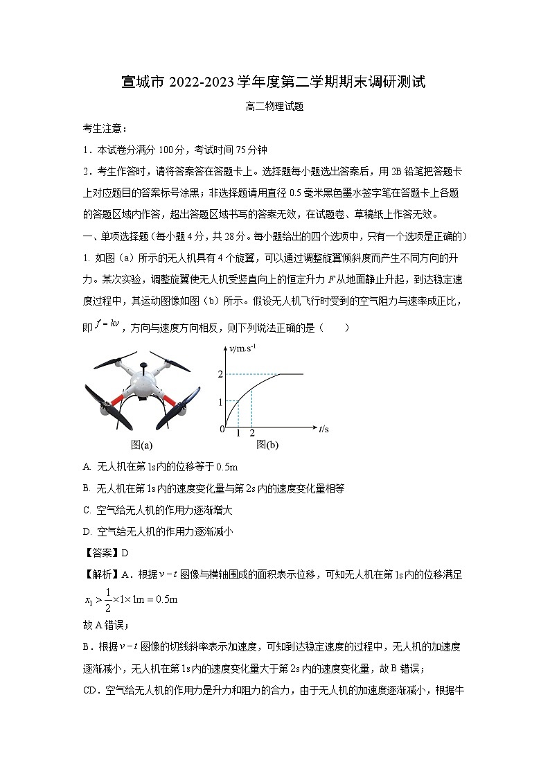 物理：安徽省宣城市2022-2023学年高二下学期期末试题（解析版）01