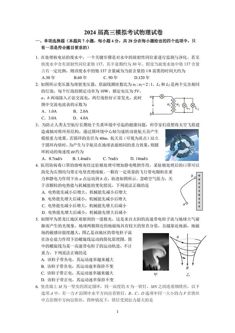 广东省深圳市外国语学校2024届高三下学期第九次模拟考试物理试题（PDF版附答案）第1页