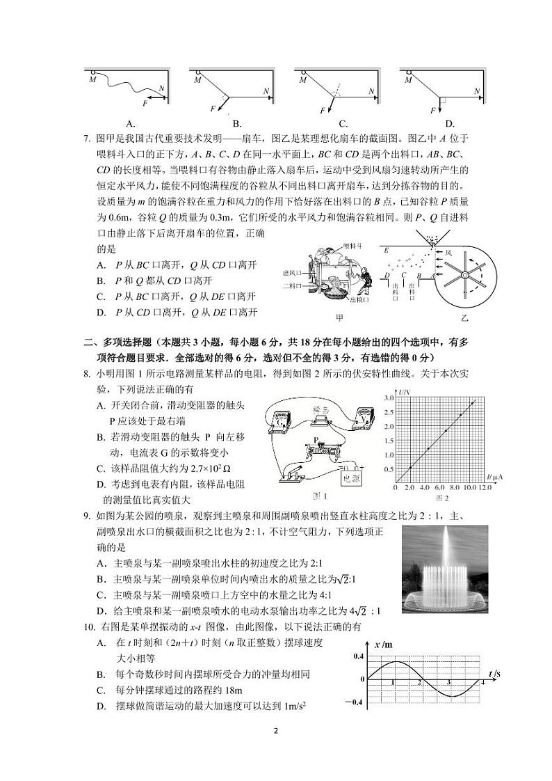 广东省深圳市外国语学校2024届高三下学期第九次模拟考试物理试题（PDF版附答案）第2页