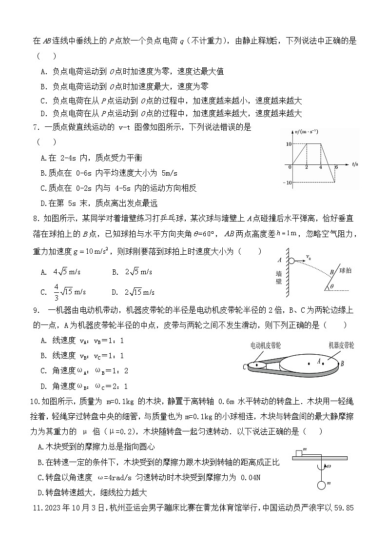 2024杭州西湖高级中学高一下学期5月月考试题物理含解析第2页