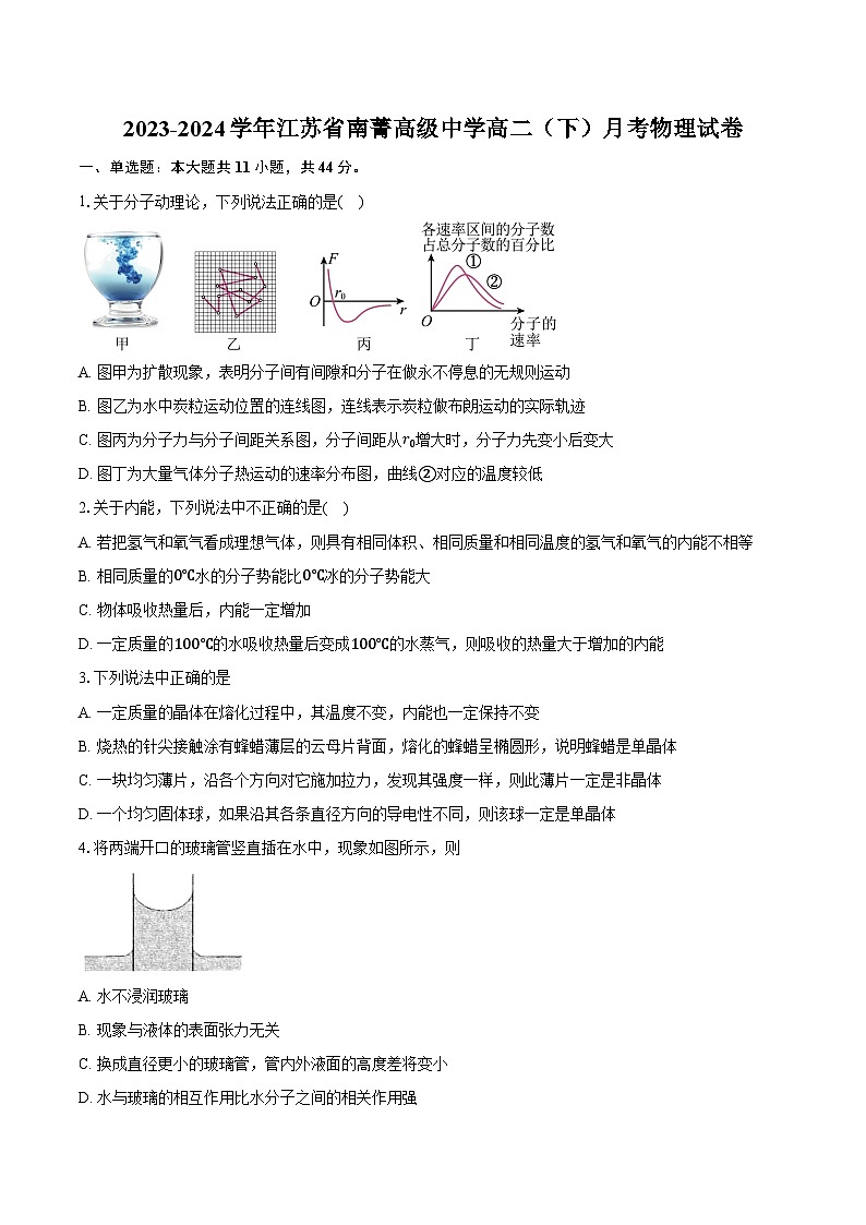 2023-2024学年江苏省南菁高级中学高二（下）月考物理试卷（含解析）01