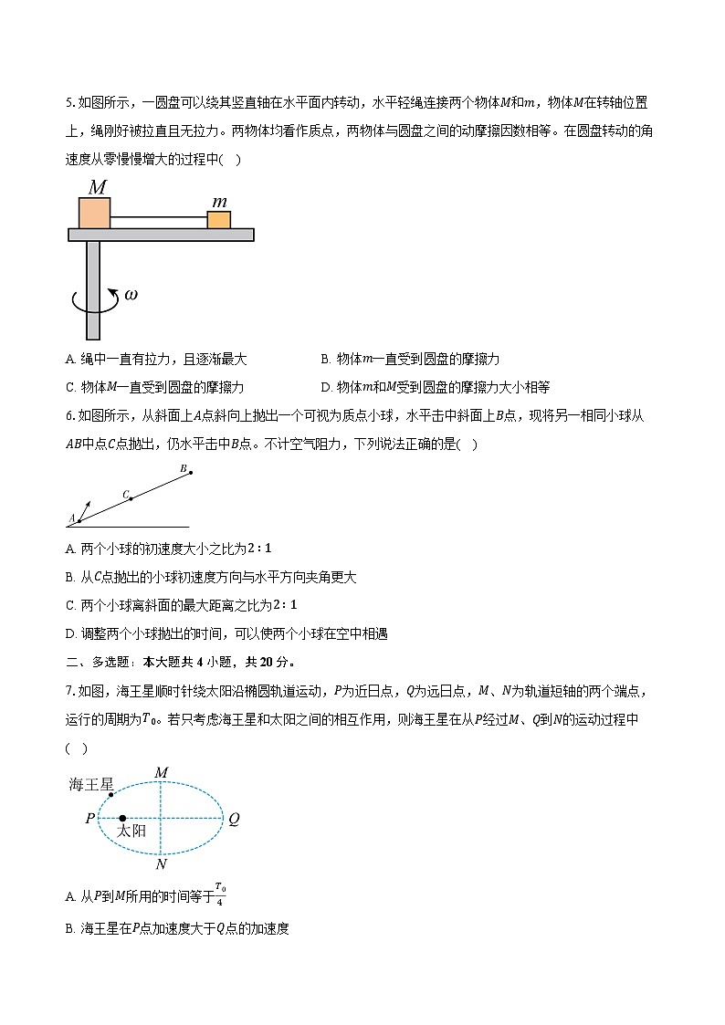 2023-2024学年湖南省邵阳市第二中学高一（下）期中考试物理试卷（含解析）02