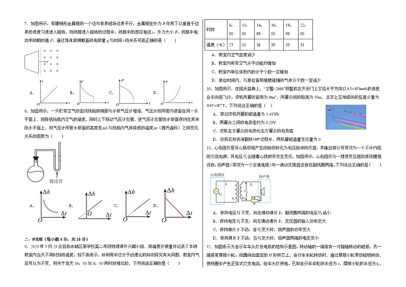 山东省淄博市淄博中学2023-2024学年高二下学期期中考试物理试题（Word版附解析）02