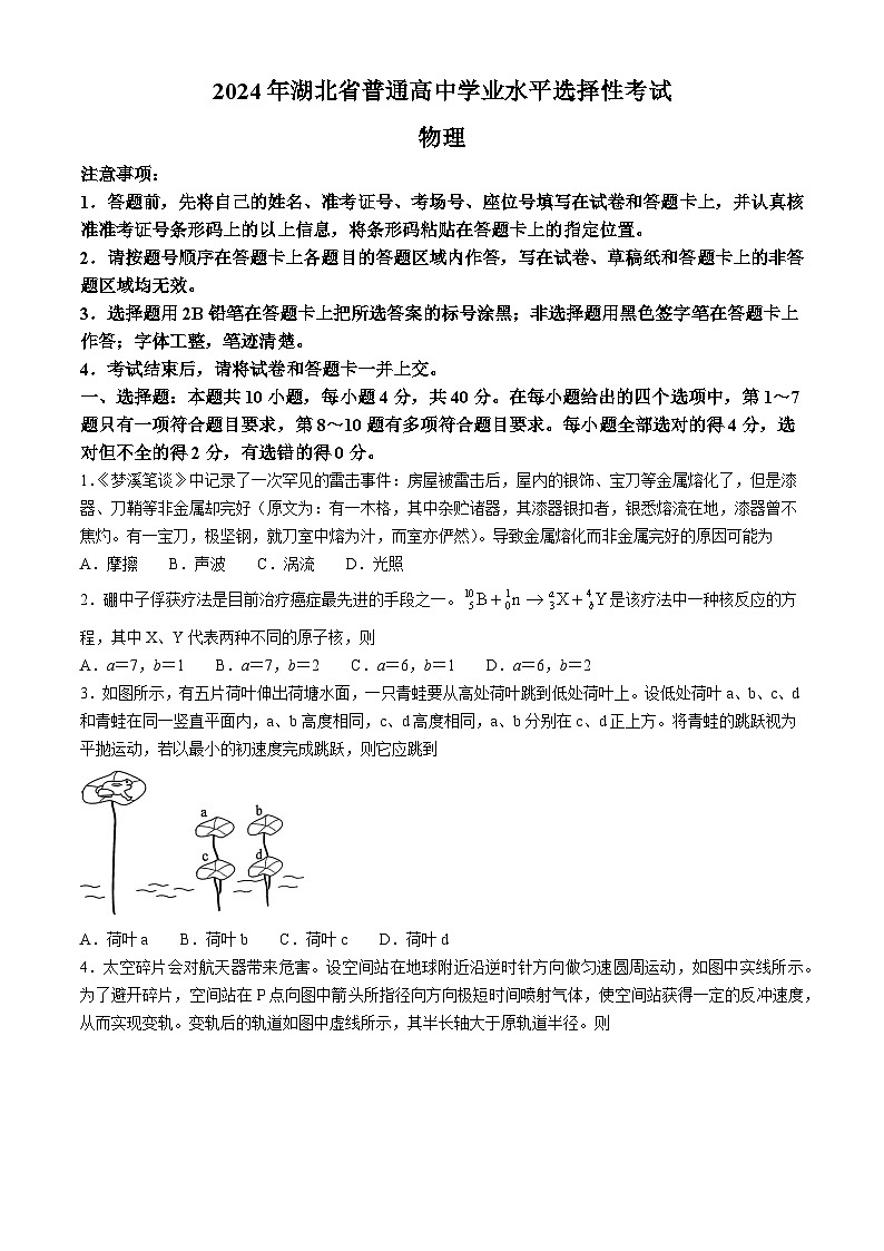 （网络+收集版）2024年新高考湖北物理高考真题文档版（无答案）第1页
