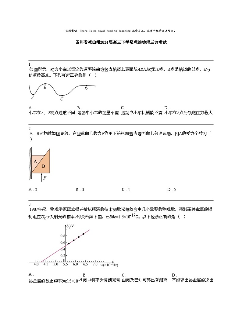 【物理】四川省凉山州2024届高三下学期物理综物理三诊考试01