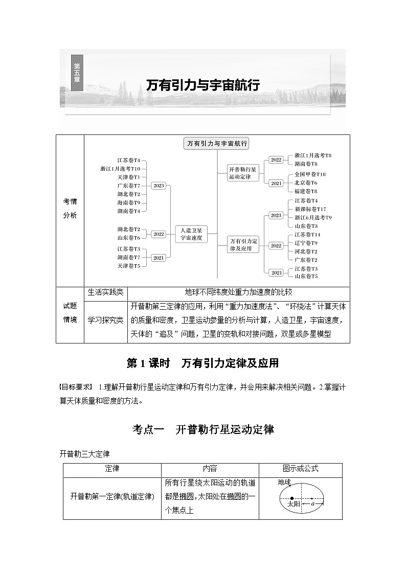 2025年高考物理大一轮复习 第五章　第1课时　万有引力定律及应用课件及学案01