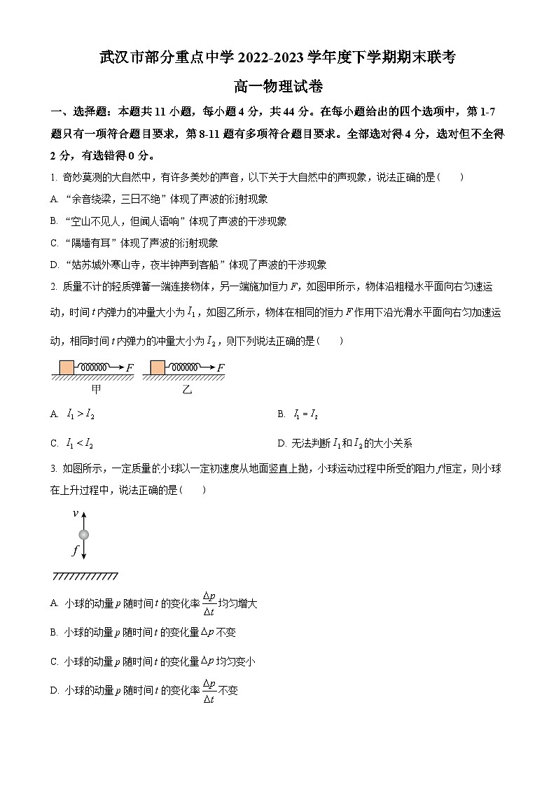 湖北省武汉市部分重点中学2022-2023学年高一下学期期末联考物理试题01