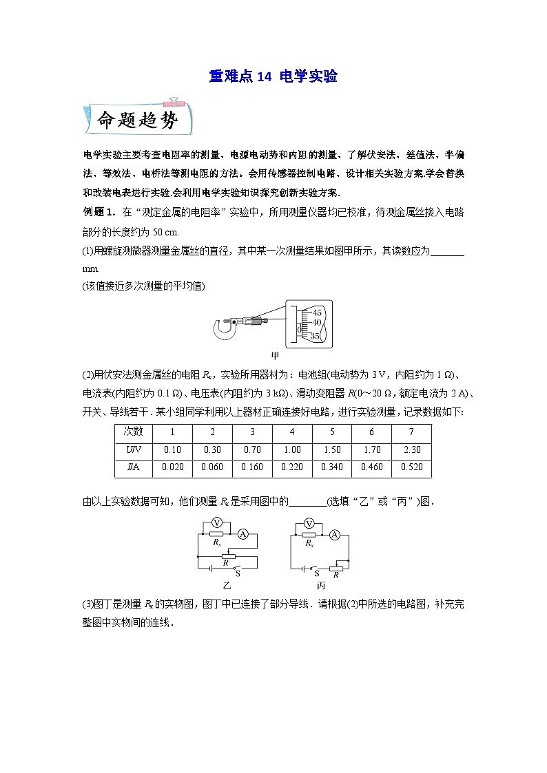 高考物理【热点·重点·难点】专练(全国通用)重难点14电学实验-(原卷版+解析)01