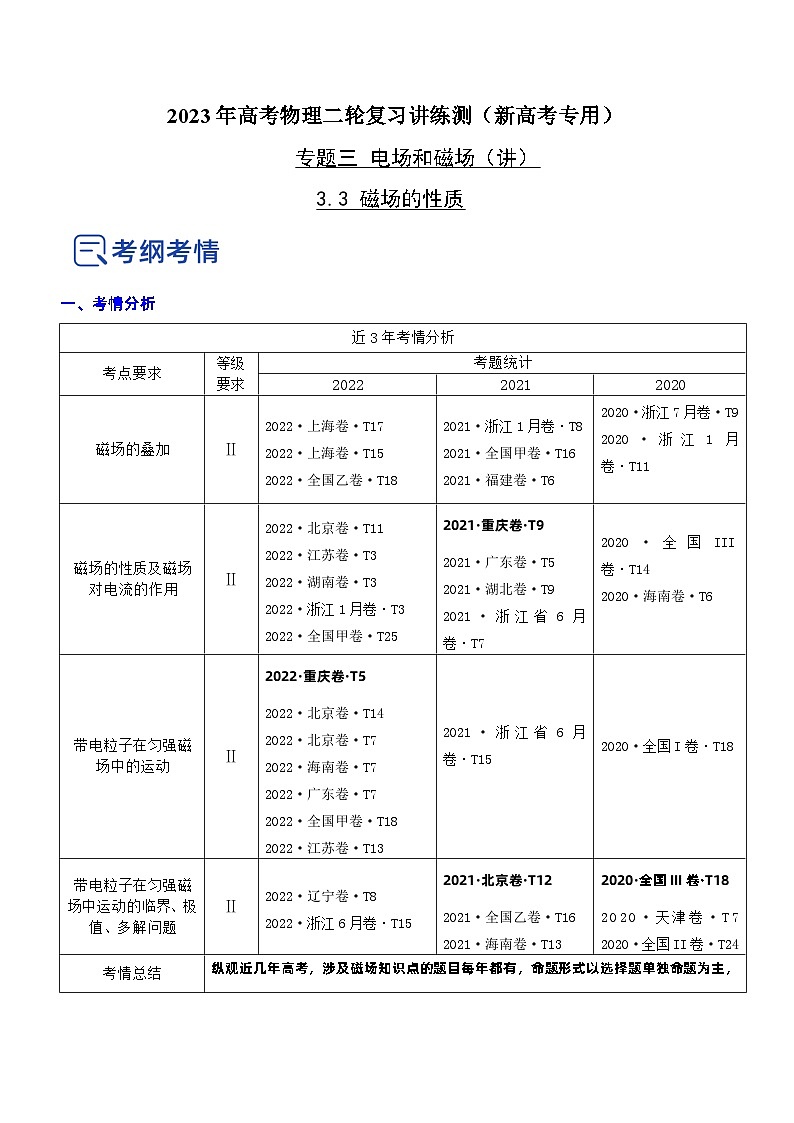 2023年高考物理二轮复习讲练测(新高考专用)专题3.3磁场的性质(讲)(原卷版+解析)01