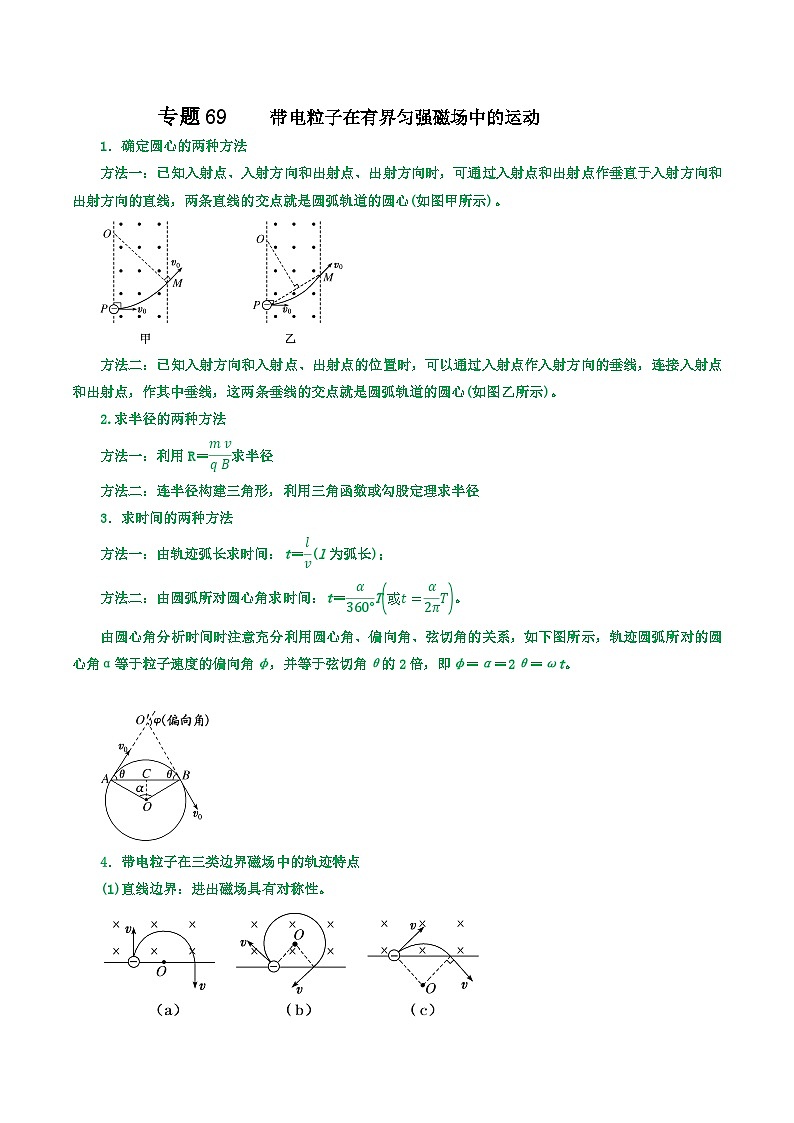 高中物理重难点96讲专题69带电粒子在有界匀强磁场中的运动(原卷版+解析)01