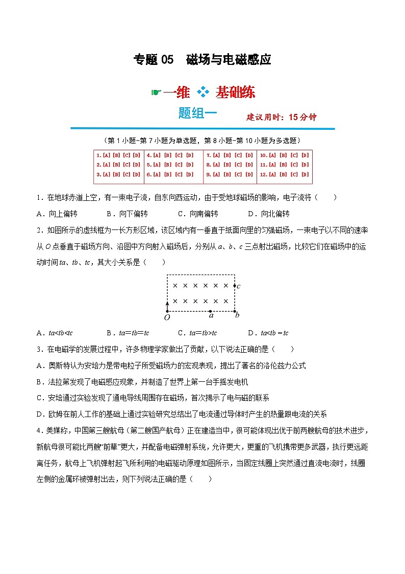2023年高考物理分题型多维刷题练专题05磁场与电磁感应-【选择题组】(原卷版+解析)第1页
