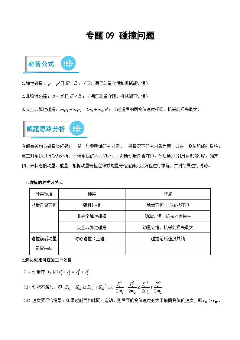 2023年高考物理分题型多维刷题练专题09碰撞问题(原卷版+解析)01