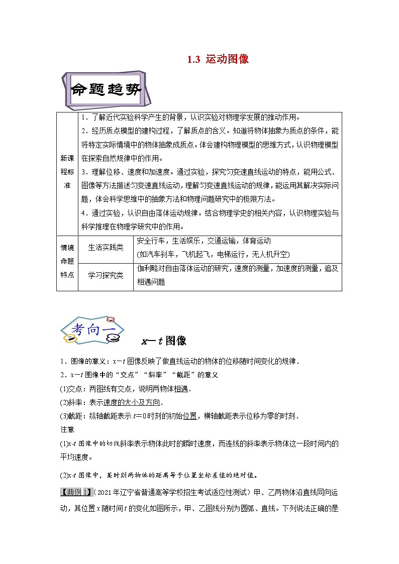 高考物理一轮复习1.3运动图像(原卷版+解析)第1页