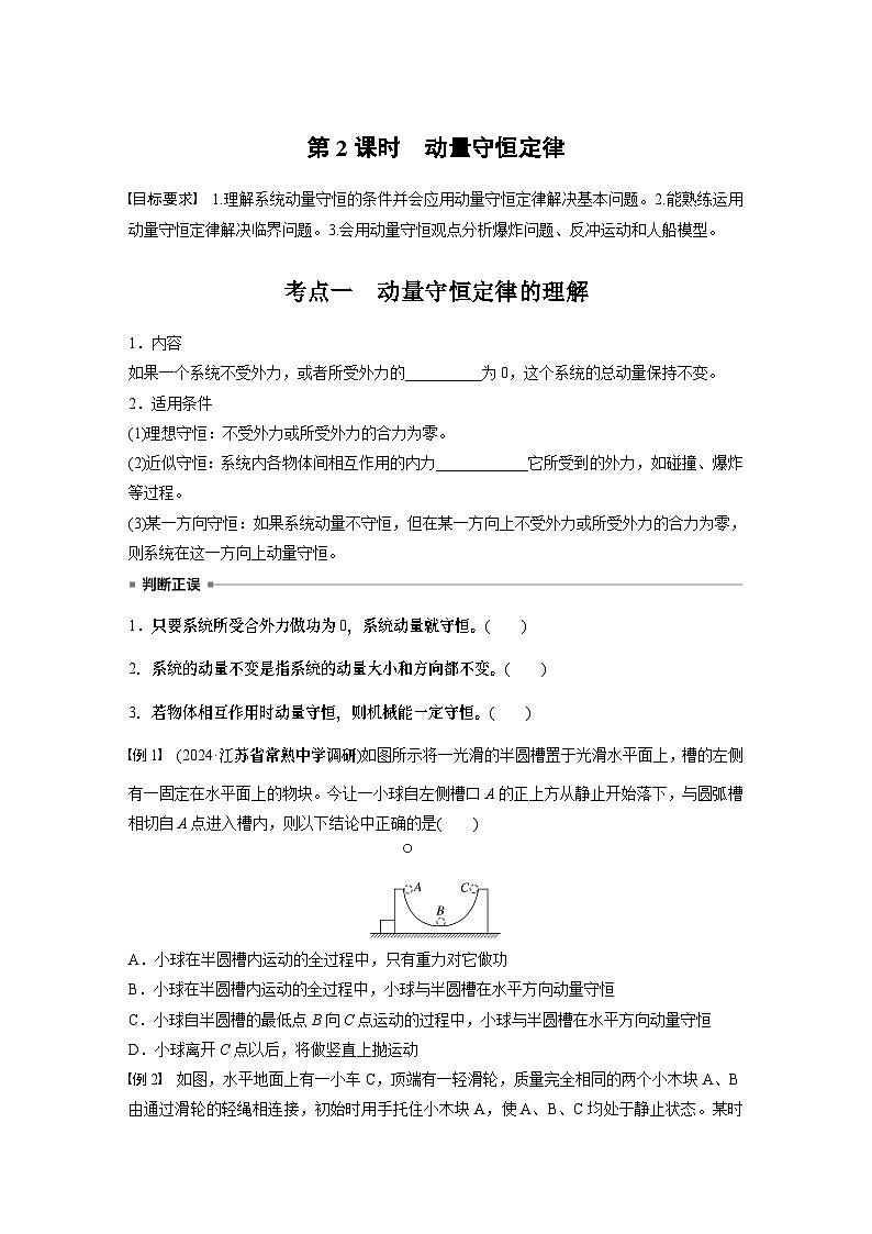 2025年高考物理大一轮复习 第七章　第2课时　动量守恒定律 课件及学案01