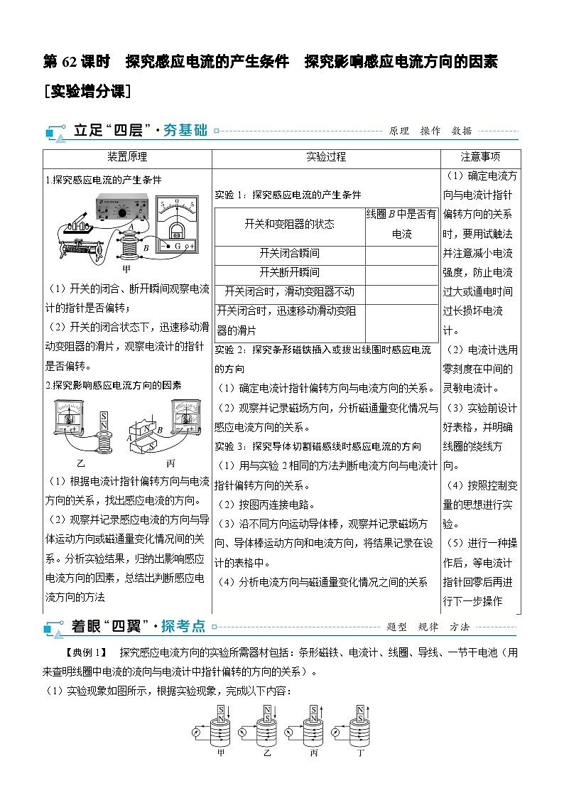 第十二章电磁感应第62课时探究感应电流的产生条件探究影响感应电流方向的因素2025高考物理二轮专题01