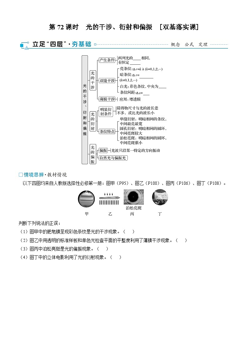 第十四章光学第72课时光的干涉、衍射和偏振2025高考物理二轮专题01