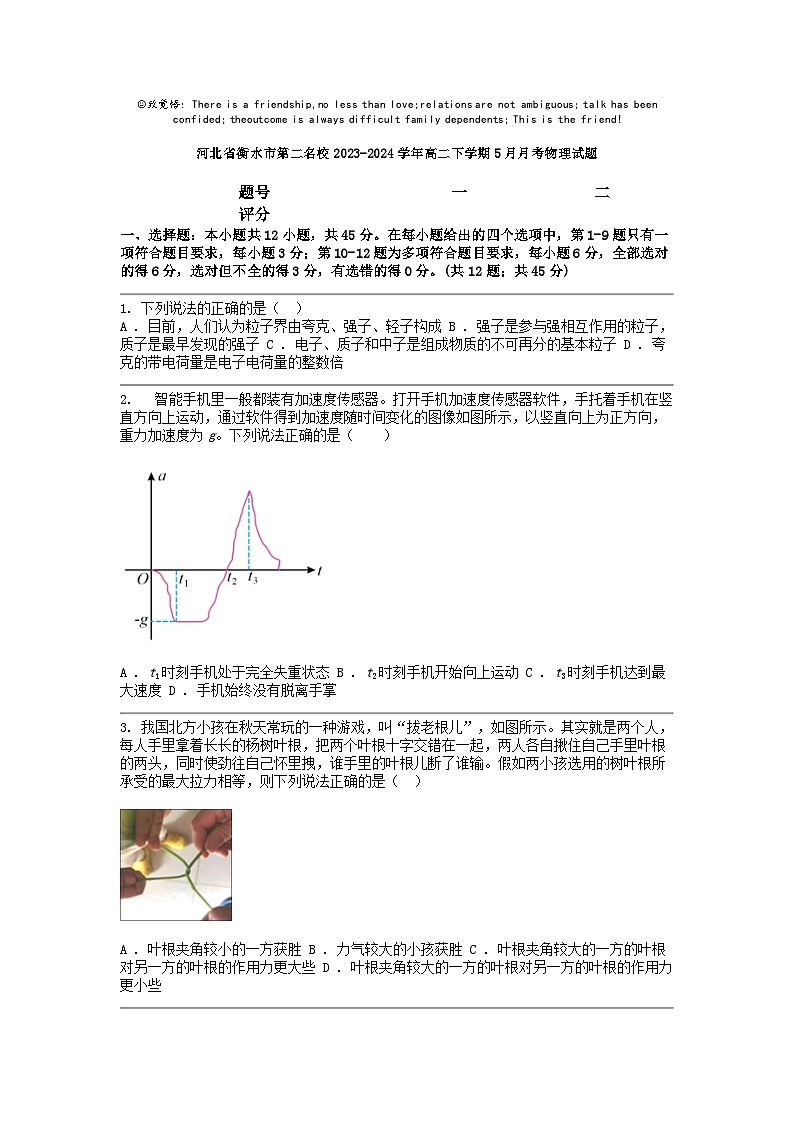[物理]河北省衡水市第二名校2023-2024学年高二下学期5月月考试题第1页