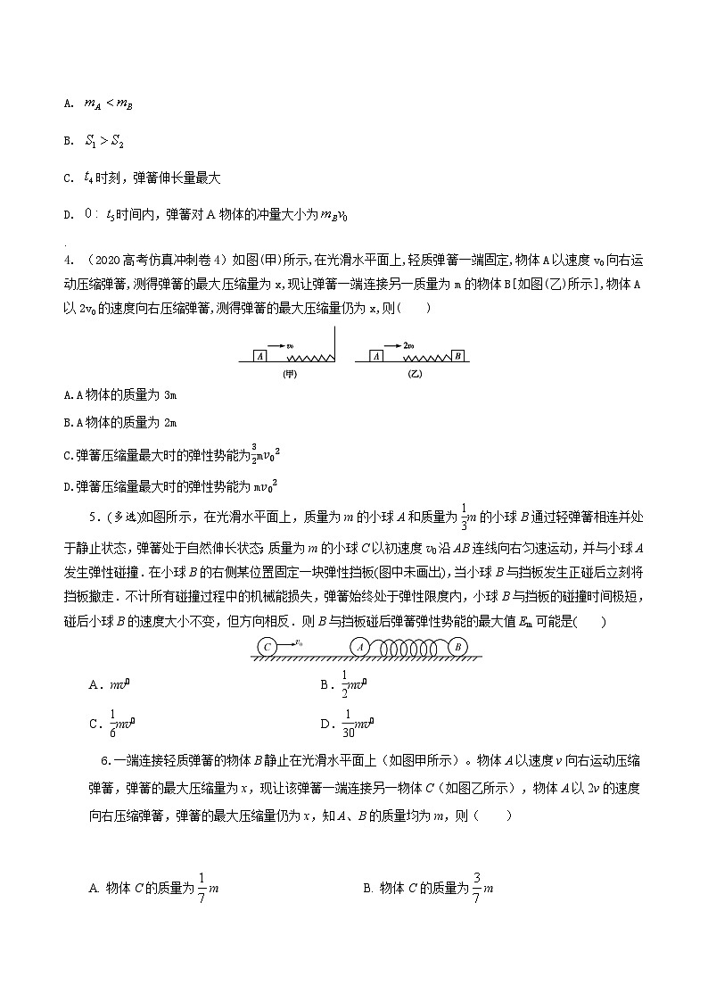 高考物理动量常用模型最新模拟题精练专题12弹簧模型(原卷版+解析)第2页