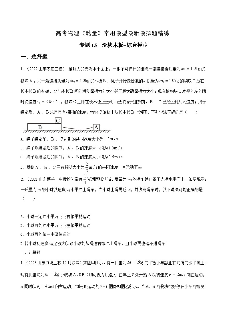 高考物理动量常用模型最新模拟题精练专题15滑块木板+综合模型(原卷版+解析)01