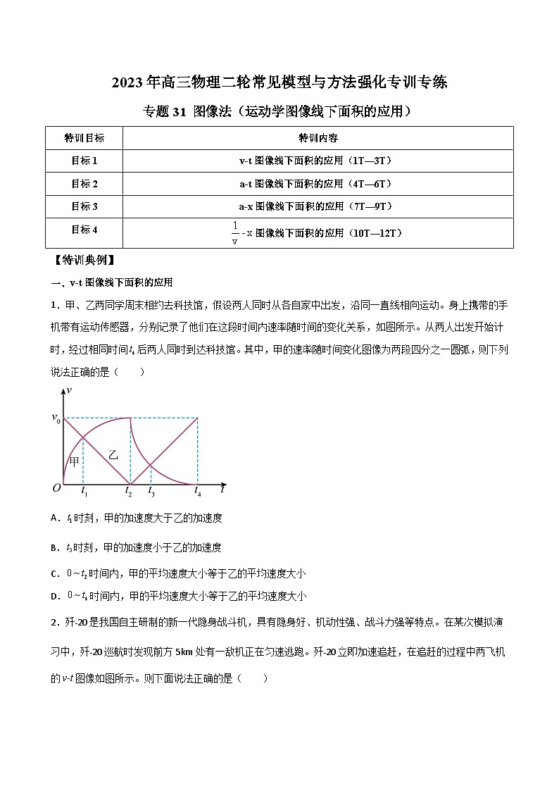 高三物理二轮常见模型与方法强化专训专练专题31图像法(运动学图像线下面积的应用)(原卷版+解析)01