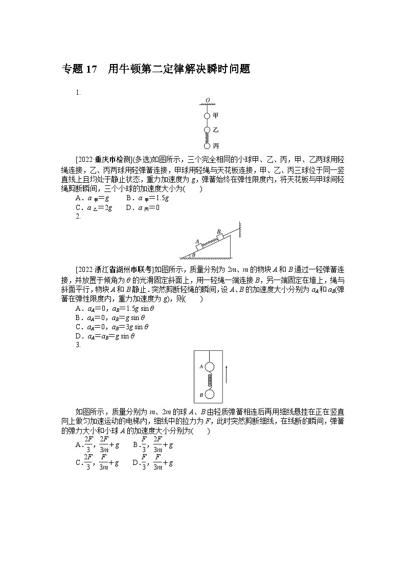 2024年《微专题·小练习》·高考物理·新教材专题17用牛顿第二定律解决瞬时问题01