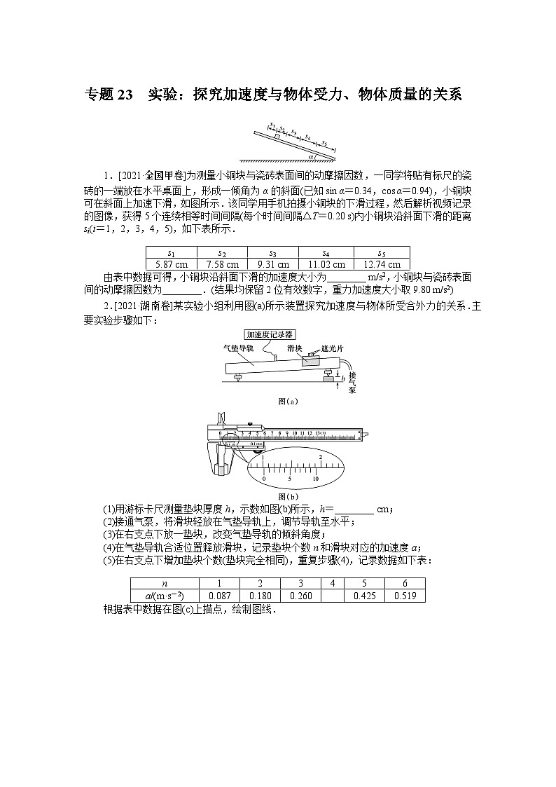2024年《微专题·小练习》·高考物理·新教材专题23实验：探究加速度与物体受力、物体质量的关系01