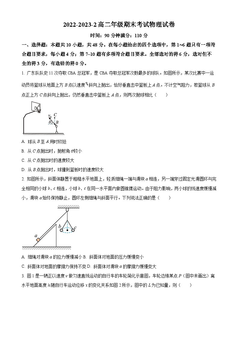 陕西省西安市铁一中学2022-2023学年高二下学期期末物理试题01