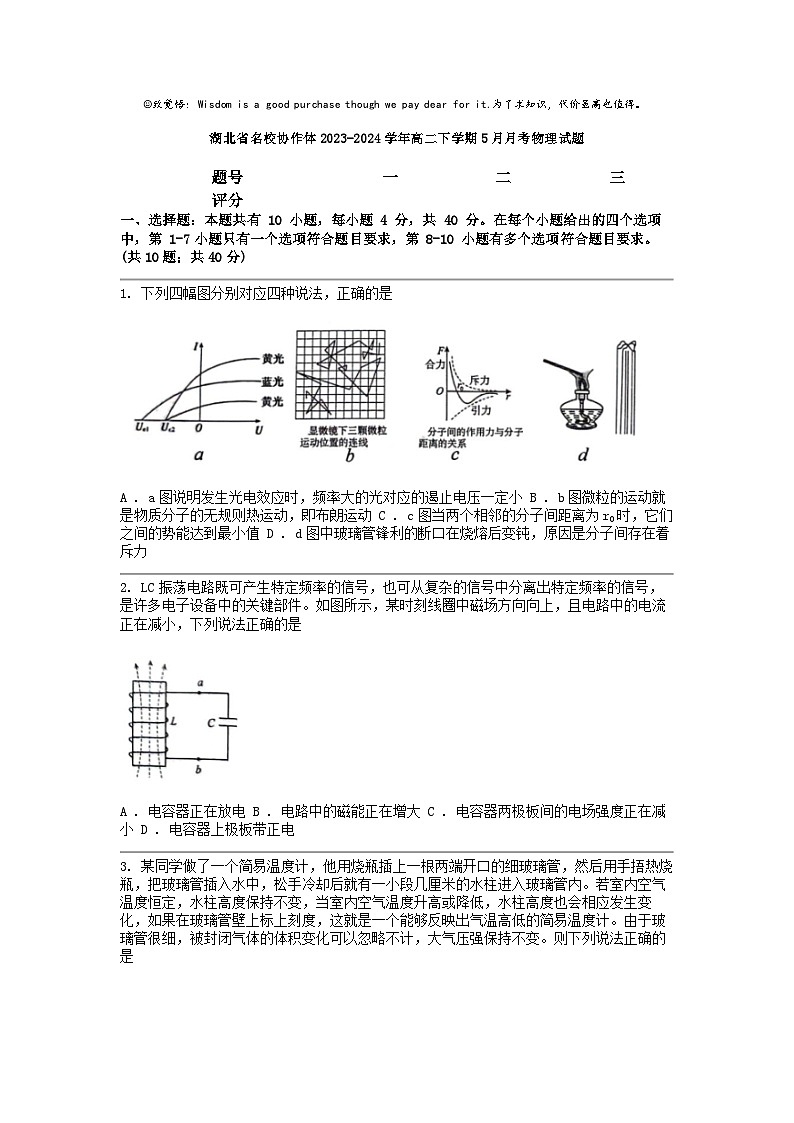 [物理]湖北省名校协作体2023-2024学年高二下学期5月月考试题第1页