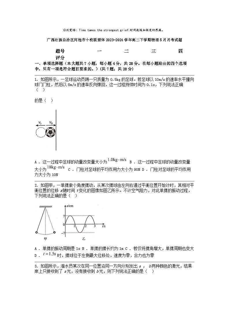 [物理]广西壮族自治区河池市十校联盟体2023-2024学年高二下学期5月月考试题01