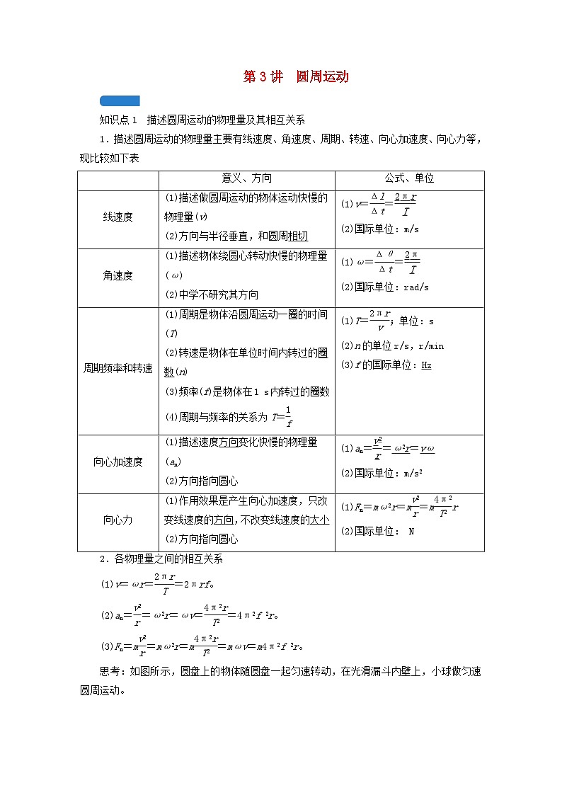 高考物理一轮复习第四章曲线运动万有引力与航天第讲圆周运动学案新人教版01