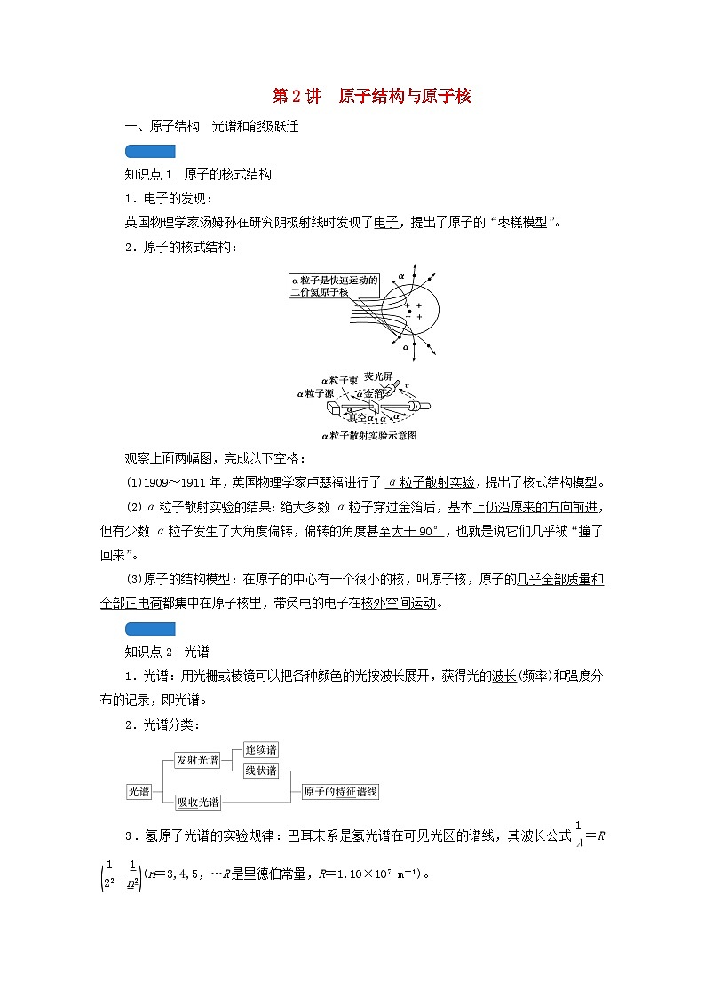高考物理一轮复习第十四章近代物理初步第讲原子结构与原子核学案新人教版01