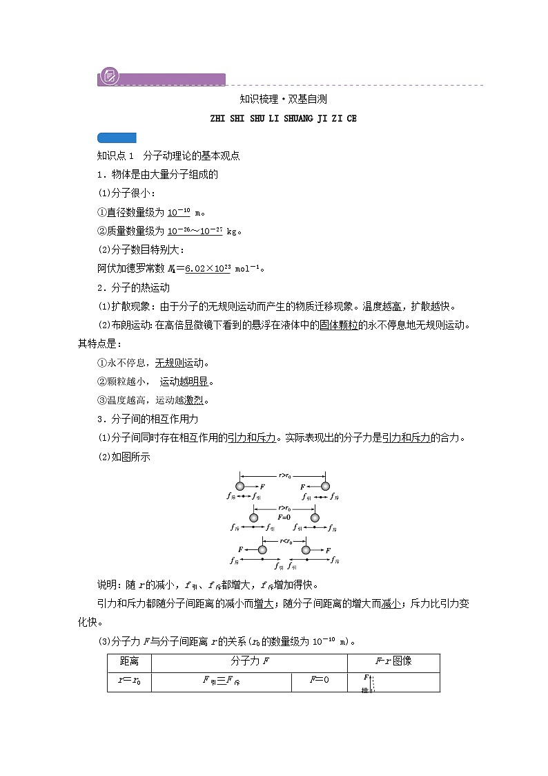 高考物理一轮复习第十二章热学第讲分子动理论内能学案新人教版02