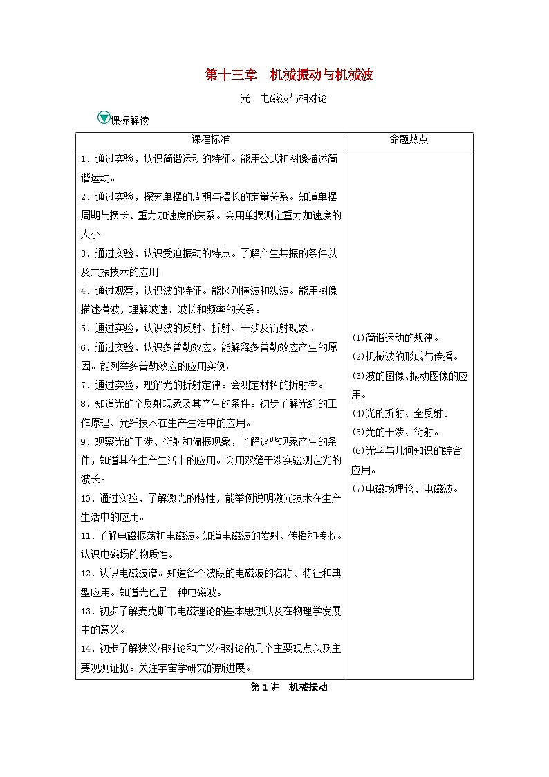 高考物理一轮复习第十三章机械振动与机械波光电磁波与相对论第讲机械振动学案新人教版01