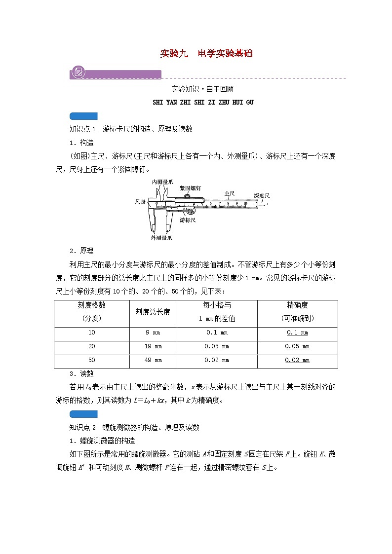 高考物理一轮复习第八章恒定电流实验九电学实验基础学案新人教版第1页