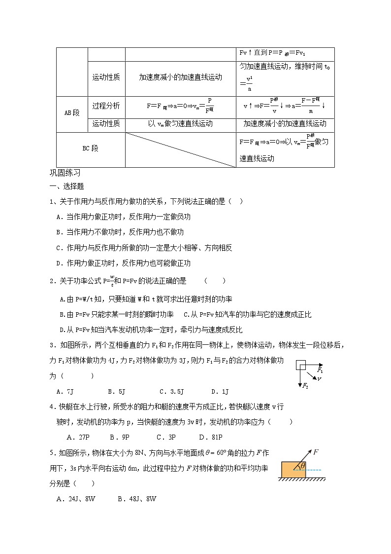高一物理期末复习学案八、机械能守恒定律（1）功和功率第2页
