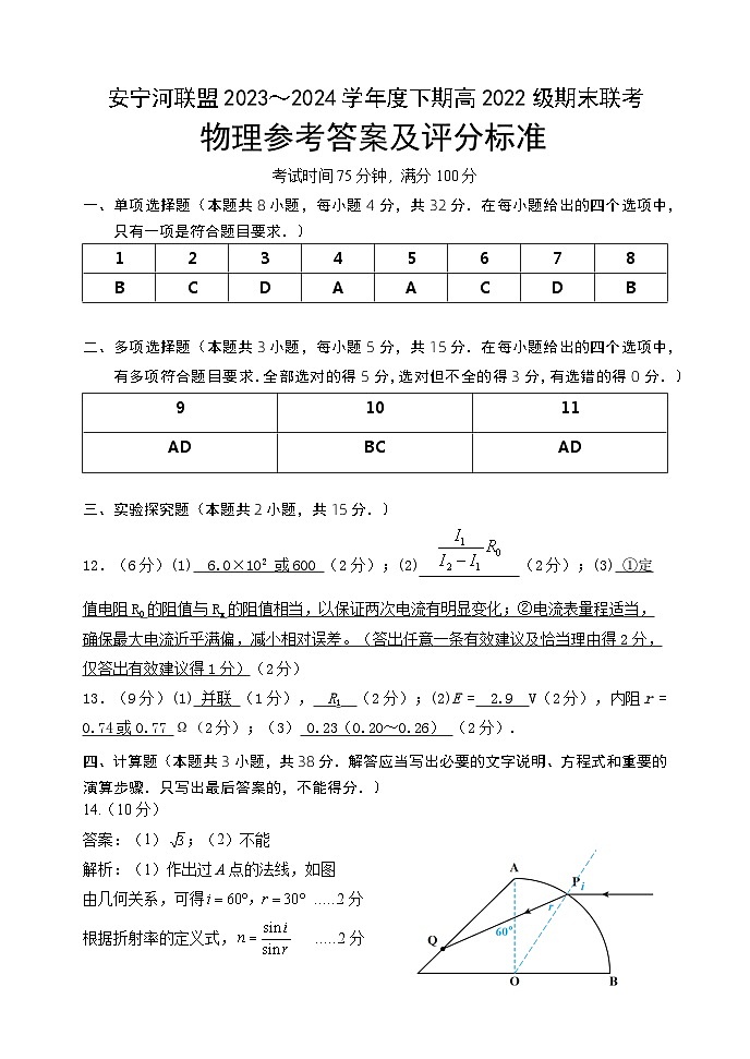 2024四川省安宁河高中振兴联盟高二下学期6月期末物理试题含答案01