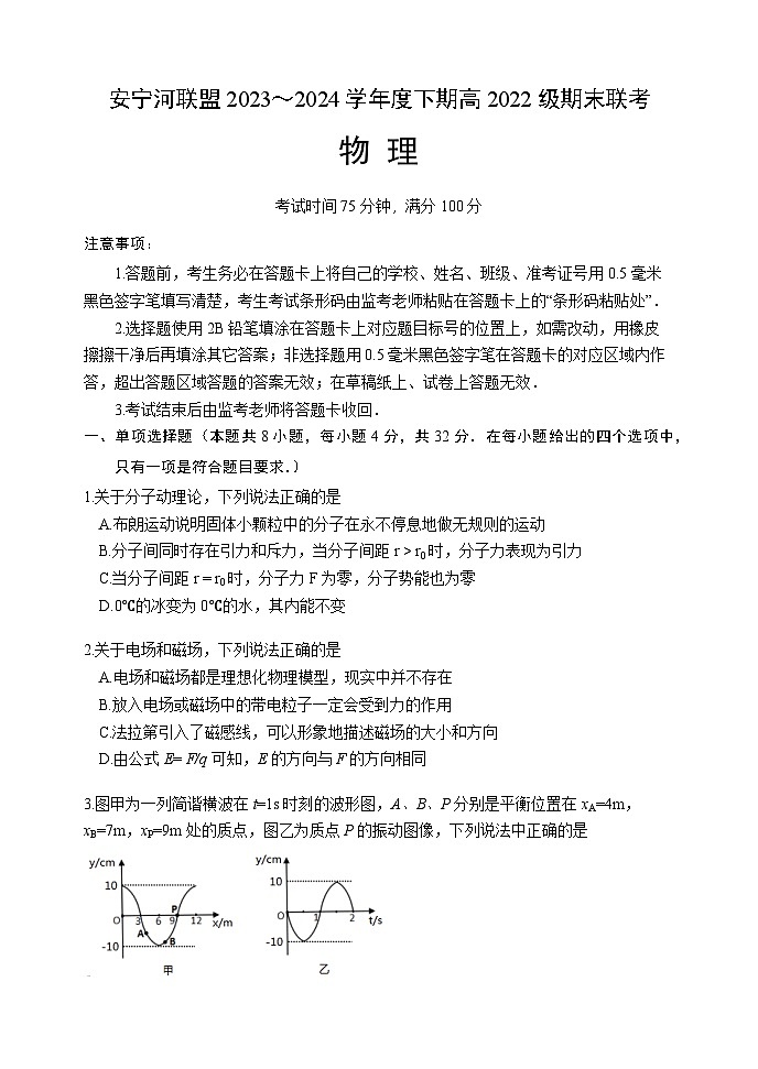 2024四川省安宁河高中振兴联盟高二下学期6月期末物理试题含答案01