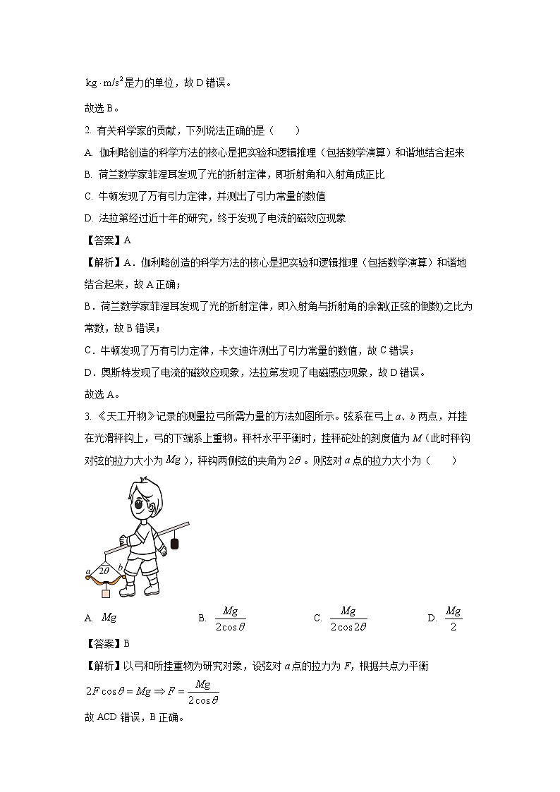 [物理]浙江省舟山市2022-2023学年高二下学期期末质量监测试题（解析版）02